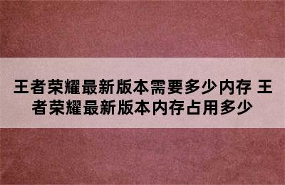 王者荣耀最新版本需要多少内存 王者荣耀最新版本内存占用多少